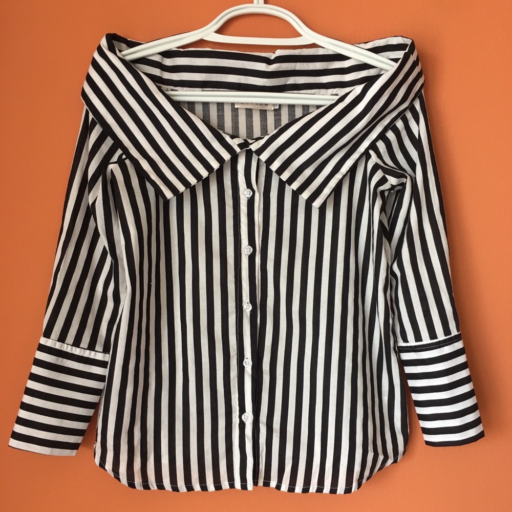 Off the Shoulder Striped Shirt Blouse XS